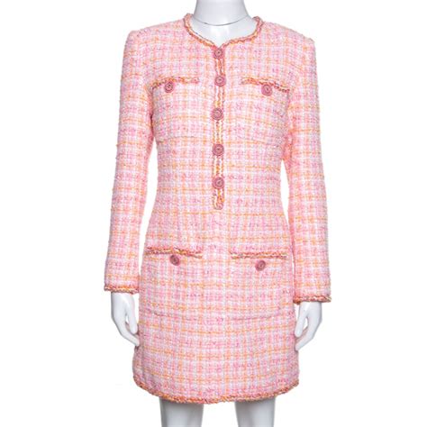 chanel blue tweed dress|pink Chanel 1990s tweed dress.